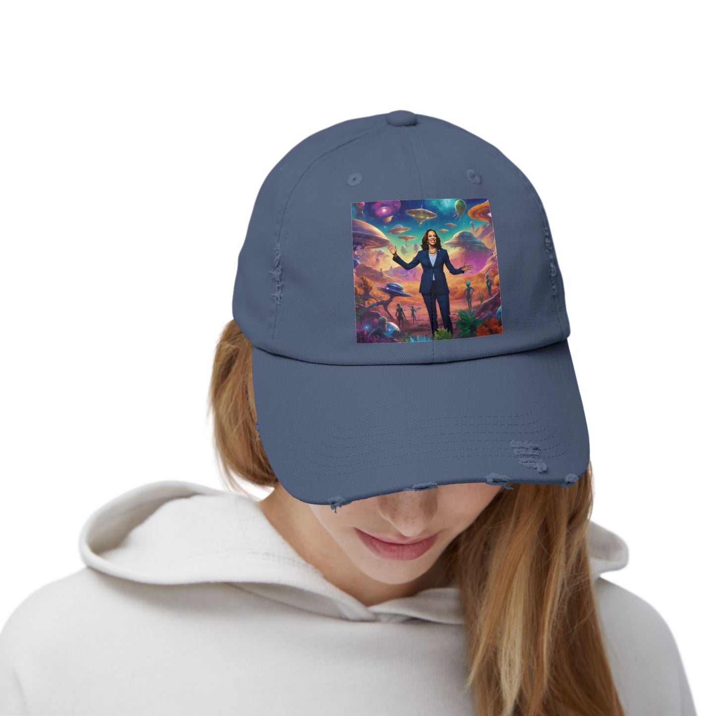 Cool alien style with the Kamala Harris hat