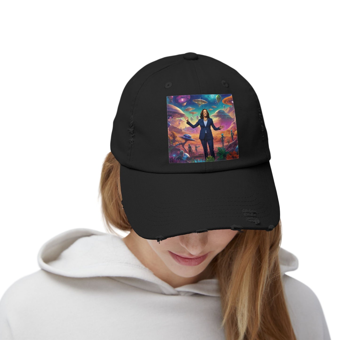 Cool alien style with the Kamala Harris hat