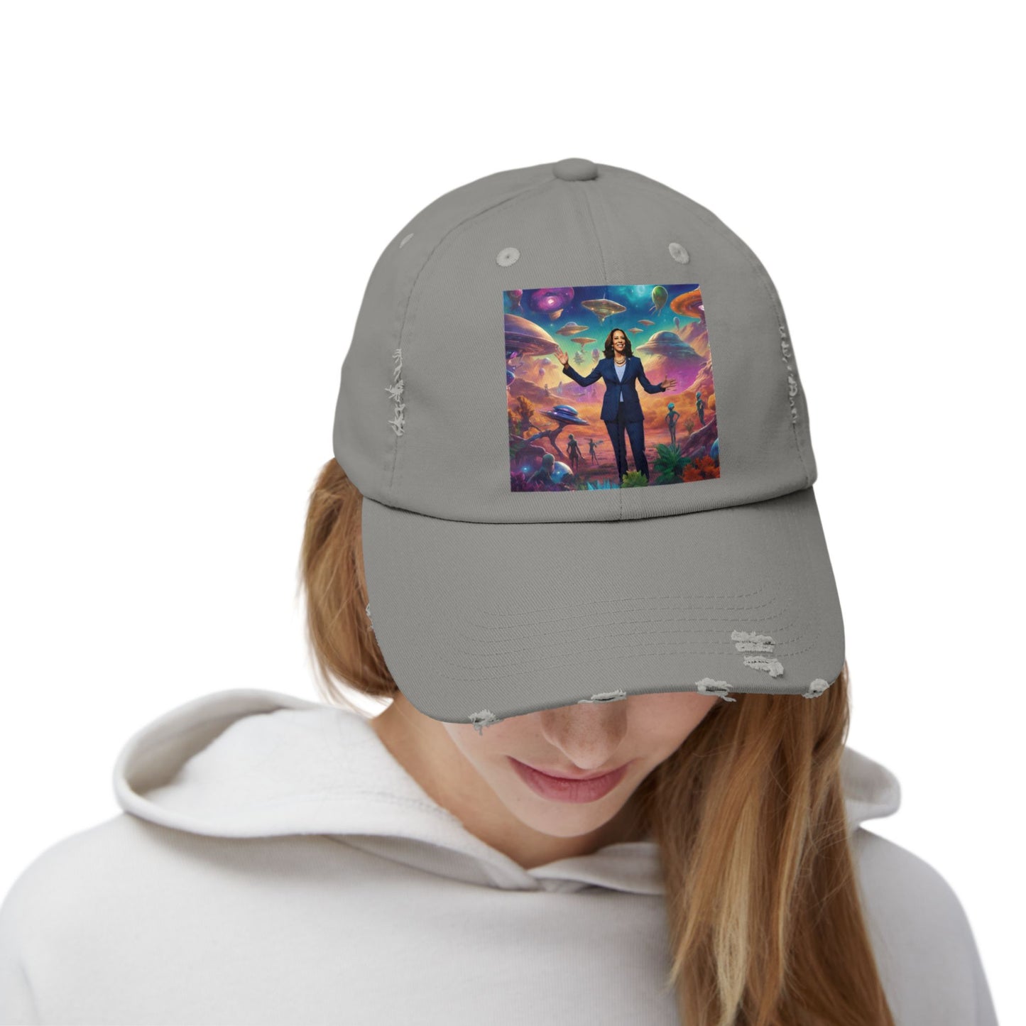 Cool alien style with the Kamala Harris hat