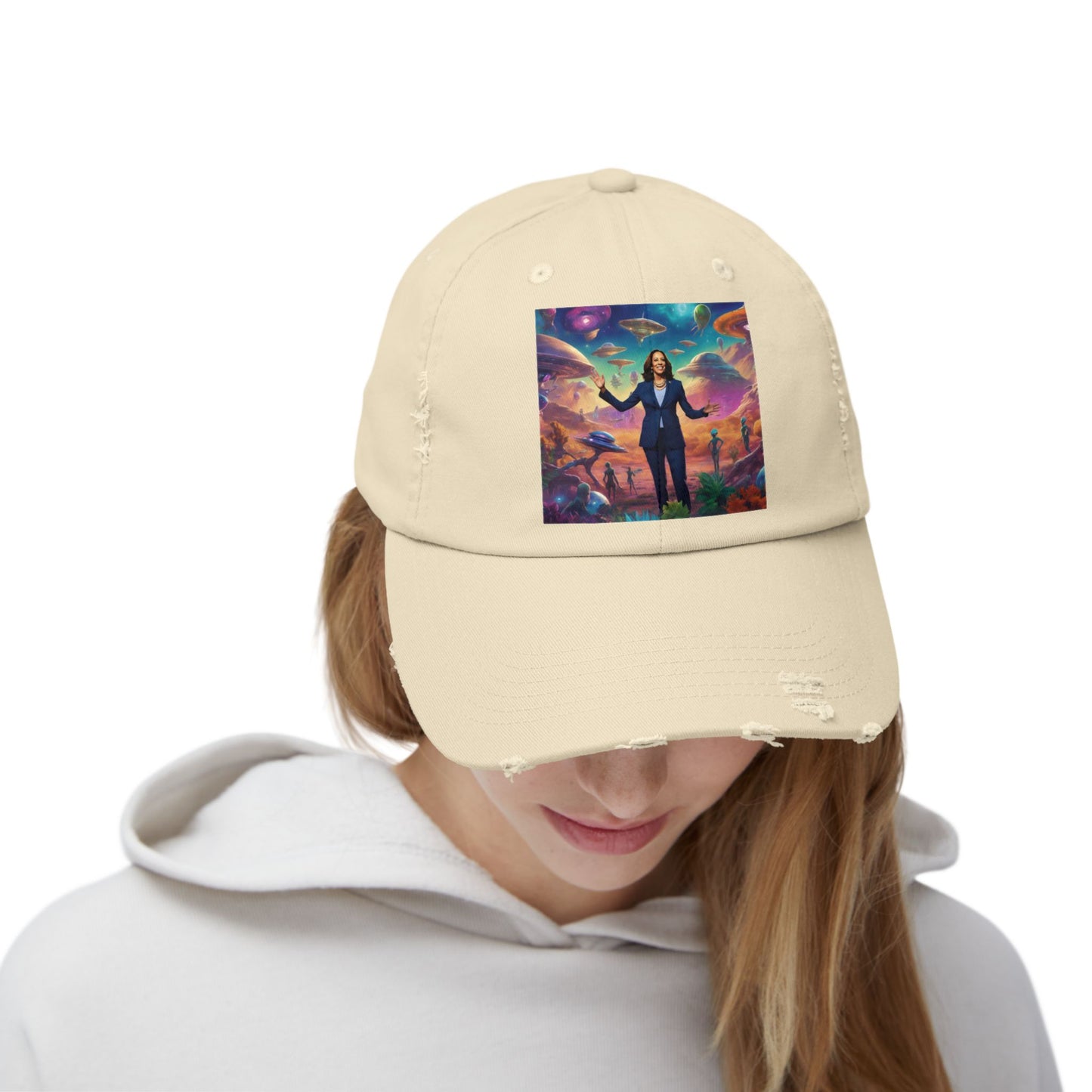 Cool alien style with the Kamala Harris hat