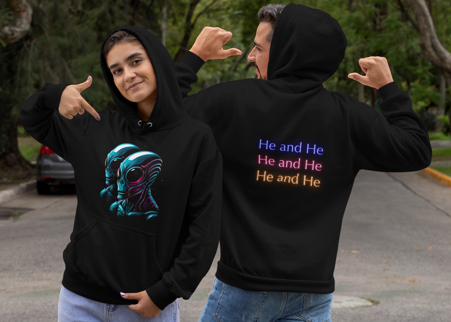 Hoodie sweatshirt_  He and He